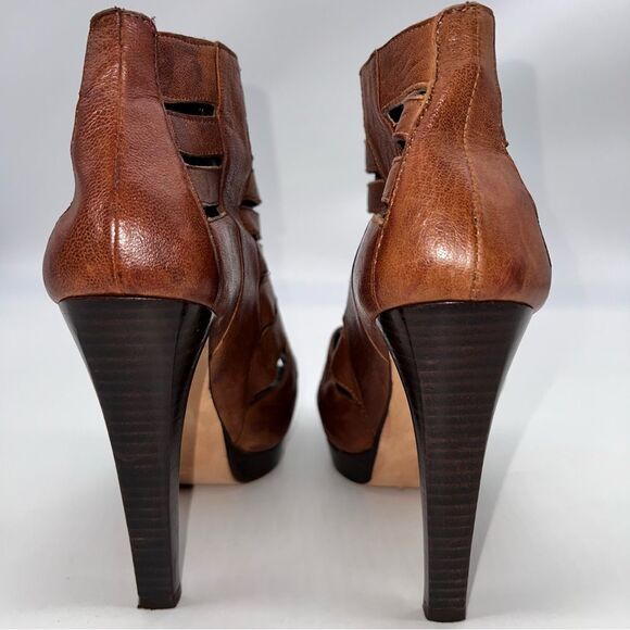 Stuart Weitzman Women's Brown Leather Cage Gladiator Platform High Heel Sandals - Picture 6 of 14